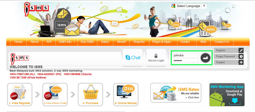 Login to your iSMS account