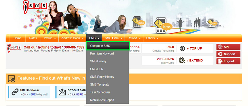 Go to SMS → Compose SMS