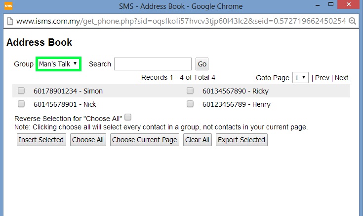 Select a contact group