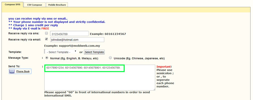 Contacts inserted into Send To field