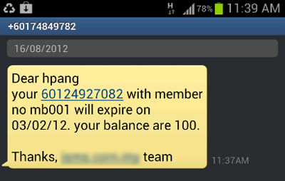 SMS Merge Result