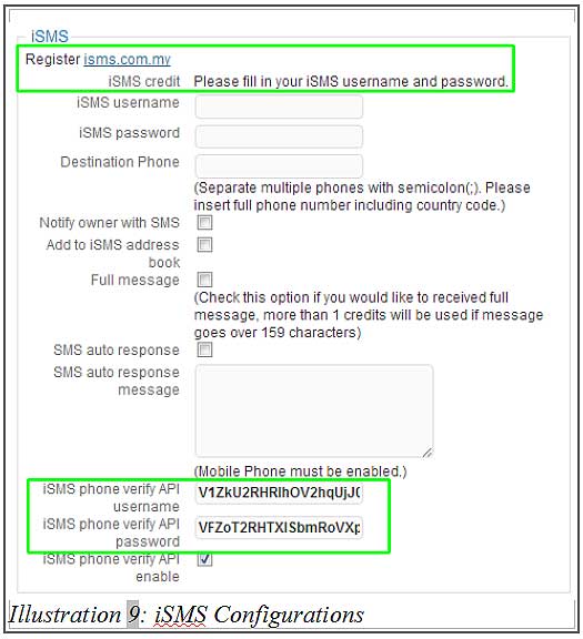 Plugin iSMS credentials