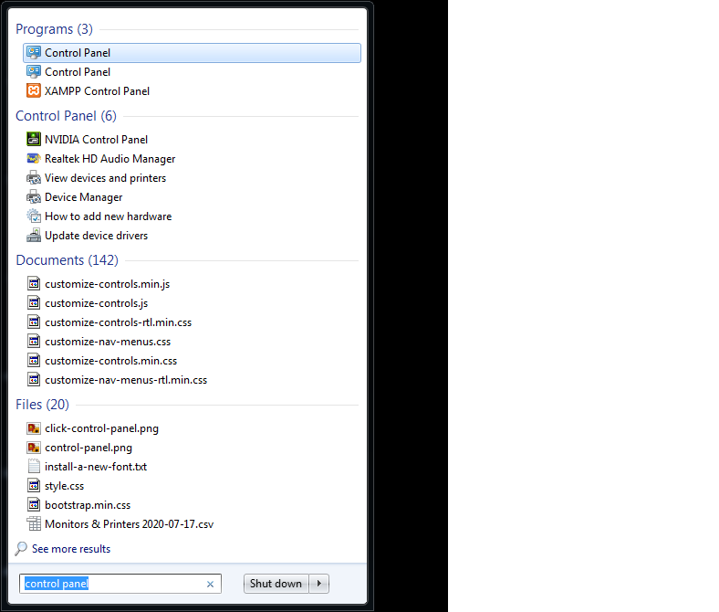 Step 1 Control Panel